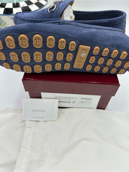 Men\'s Gucci blue suede GG embossed driver loafers size 12 fits 12.5 US main image 5